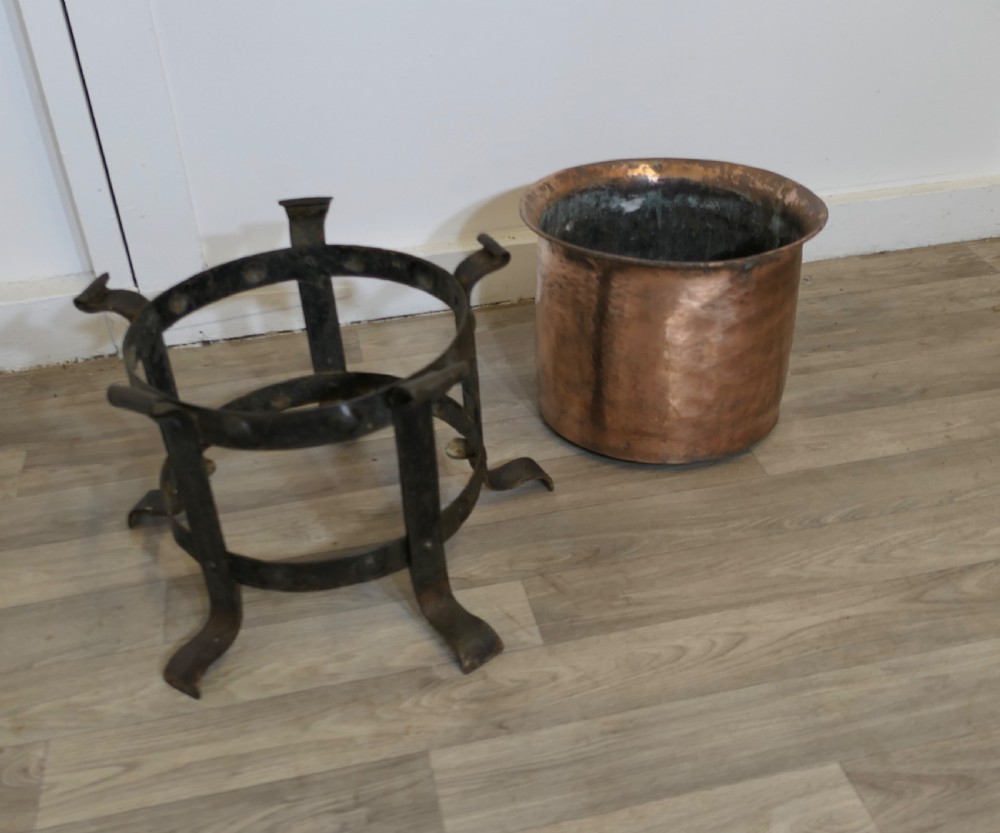 Heavy Arts and Crafts Copper and Wrought Iron Log Bin   View V
