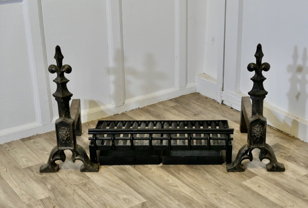 Large 19th Century Inglenook Andirons and Grate View II