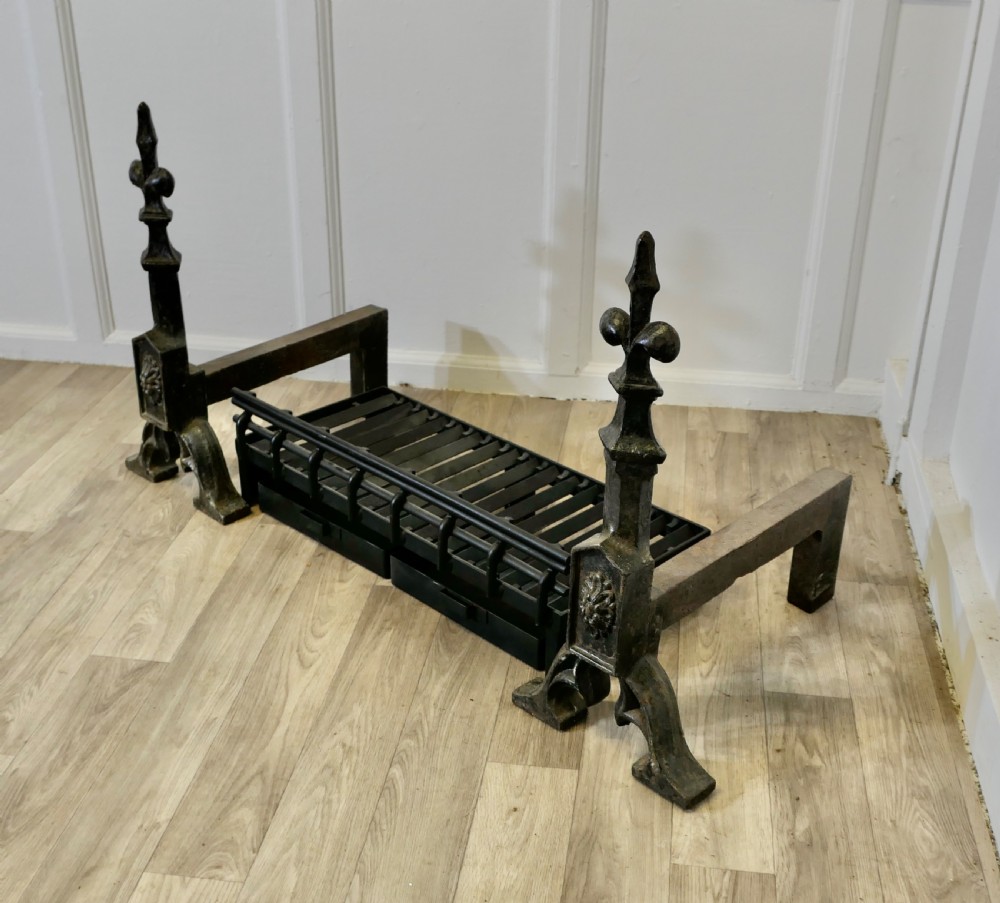 Large 19th Century Inglenook Andirons and Grate View III