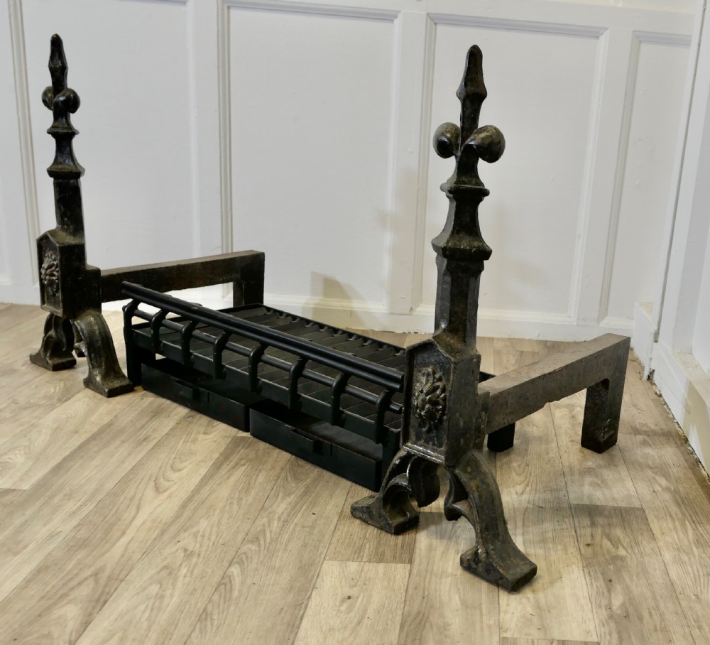 Large 19th Century Inglenook Andirons and Grate View IV