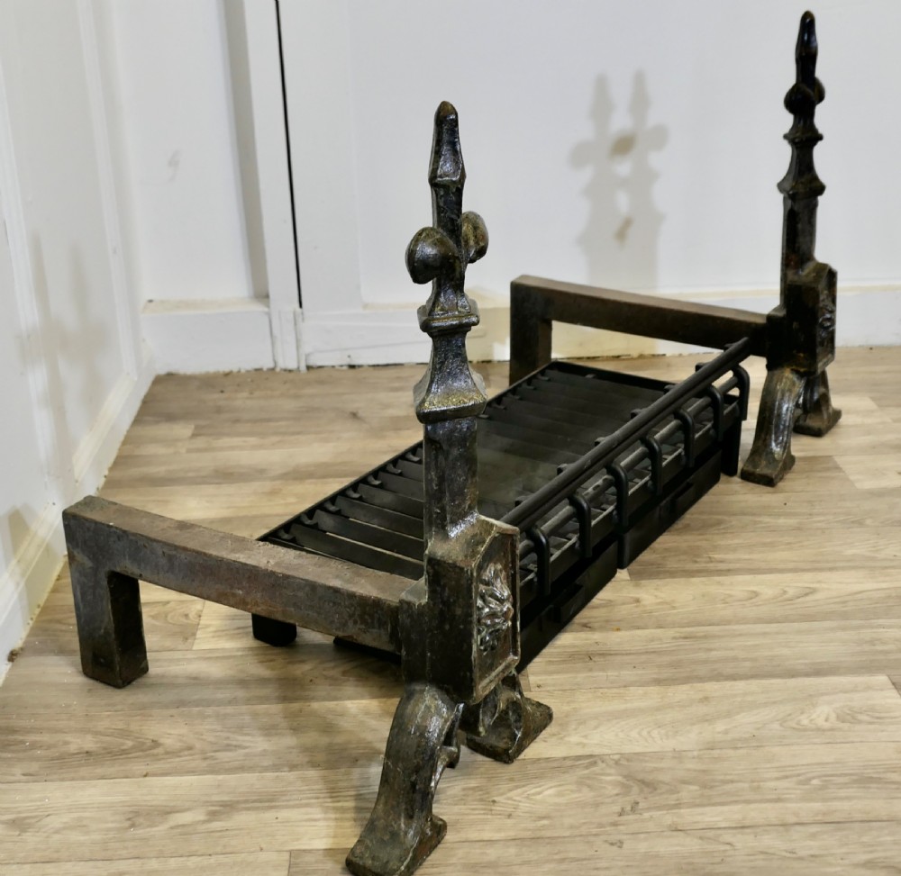 Large 19th Century Inglenook Andirons and Grate View V