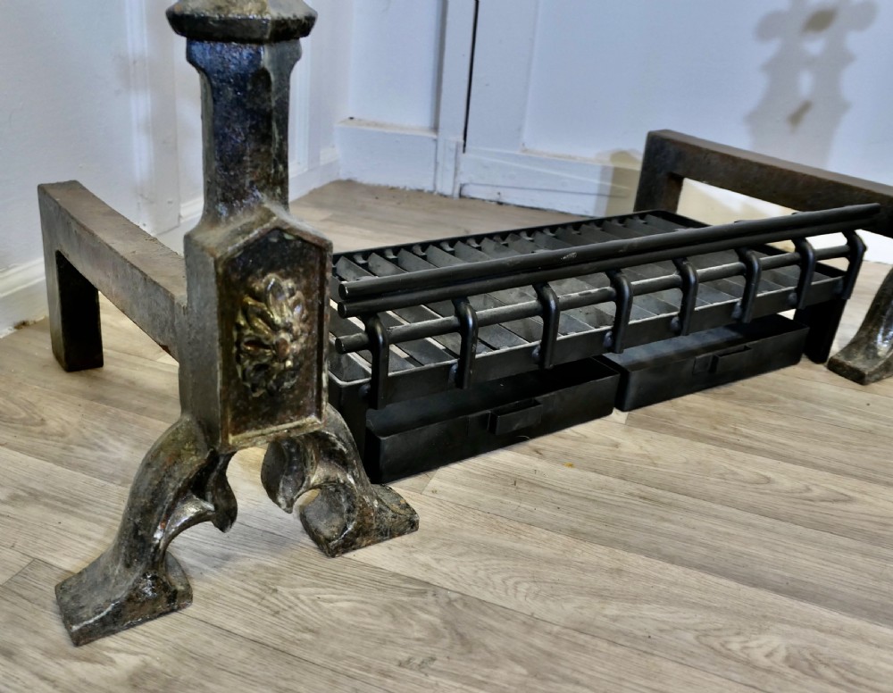 Large 19th Century Inglenook Andirons and Grate View VI