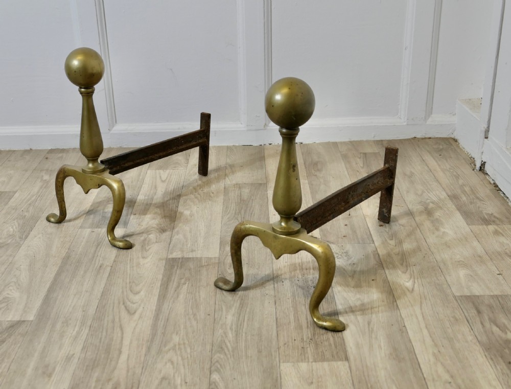 A Chunky Pair of French 19th Century Brass Andirons or Fire Dogs View III