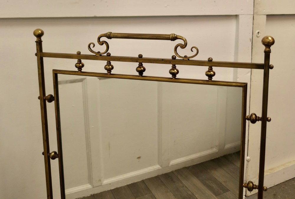 Tall Art Nouveau Brass and Mirror Fire Screen View II