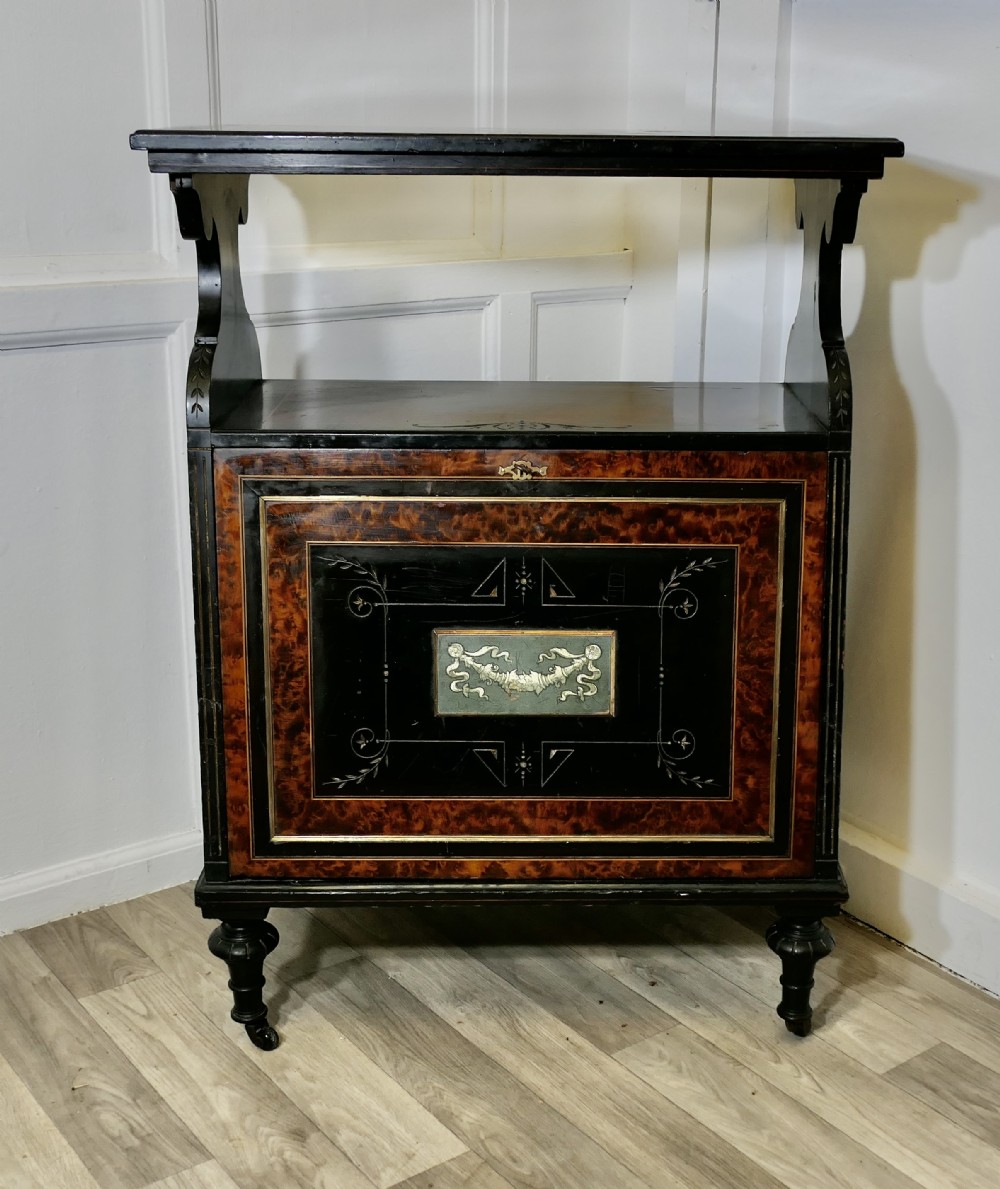 Aesthetic Movement Ebonised & Burr Walnut Music Cabinet