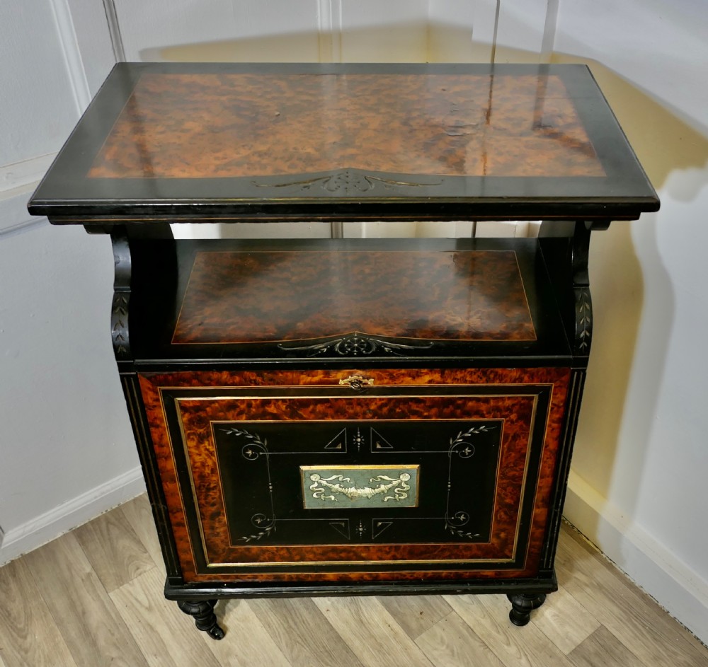 Aesthetic Movement Ebonised & Burr Walnut Music Cabinet View II