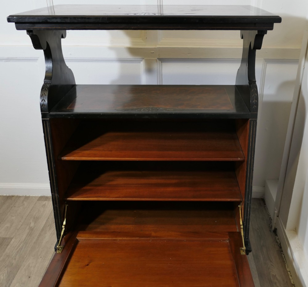 Aesthetic Movement Ebonised & Burr Walnut Music Cabinet View VI