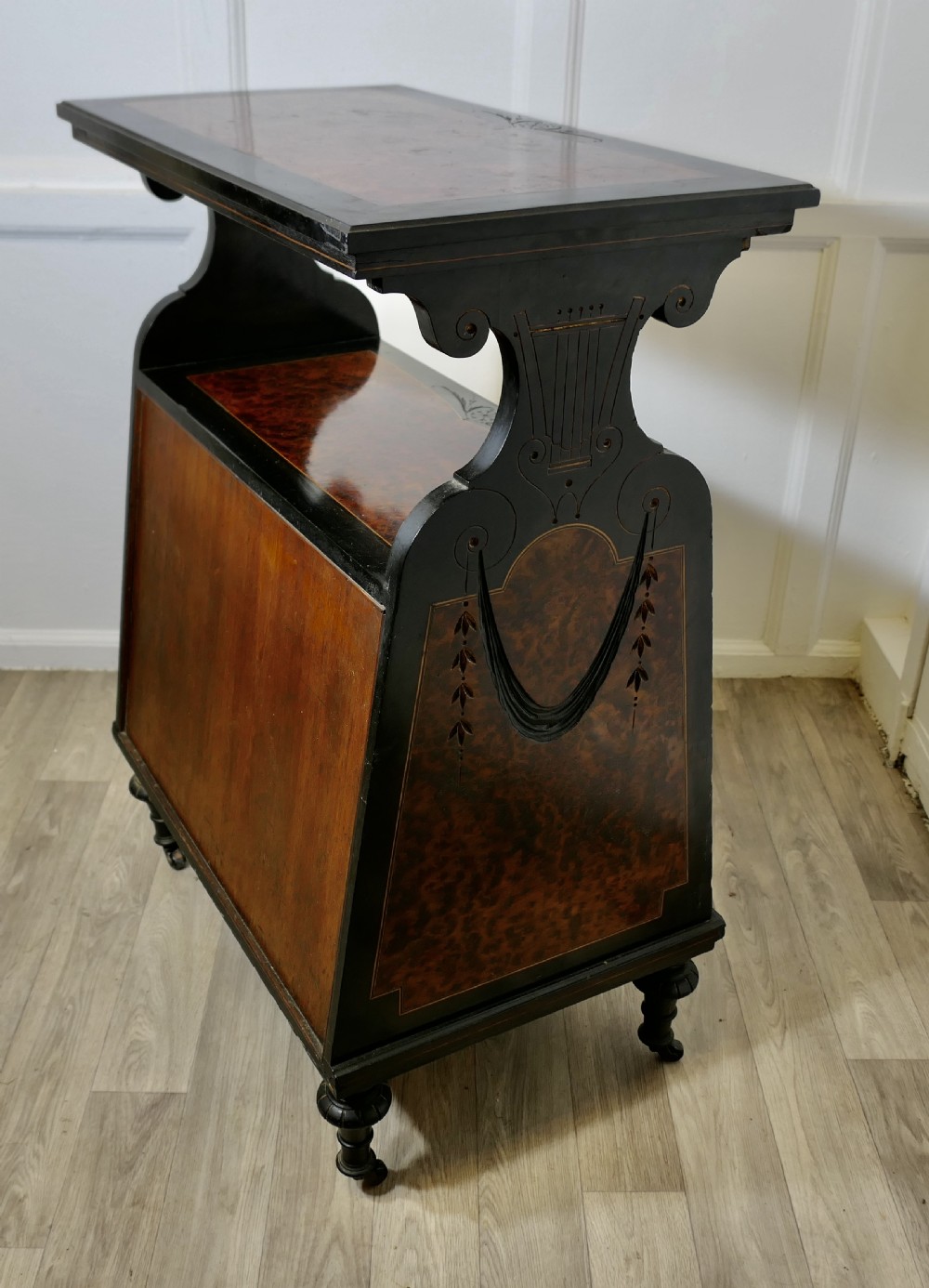Aesthetic Movement Ebonised & Burr Walnut Music Cabinet View VII