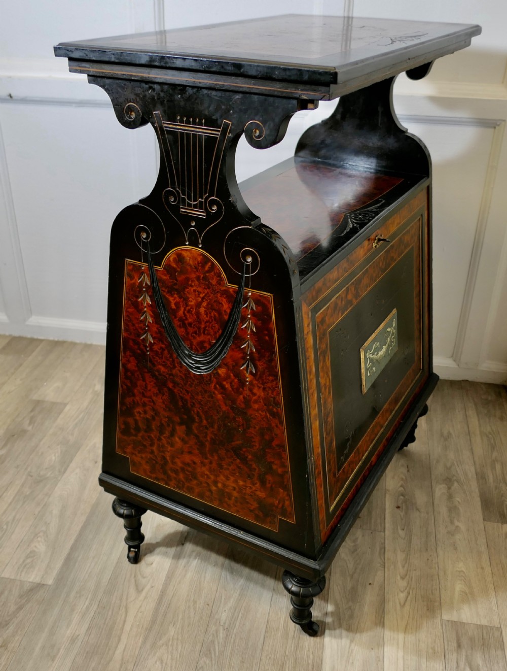Aesthetic Movement Ebonised & Burr Walnut Music Cabinet View VIII