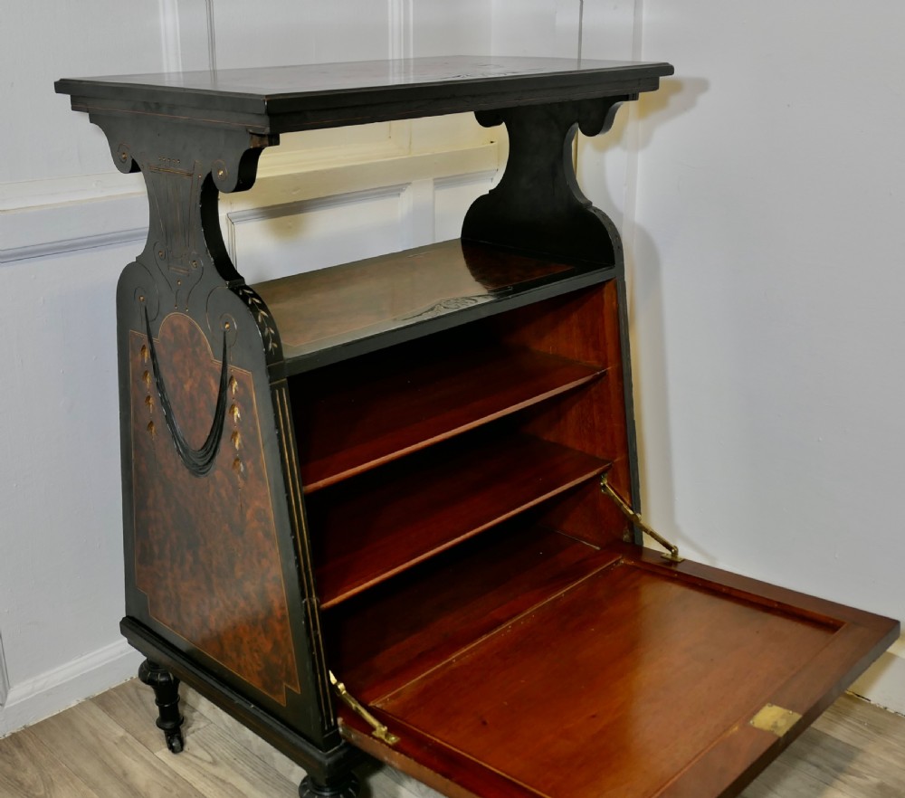 Aesthetic Movement Ebonised & Burr Walnut Music Cabinet View IX