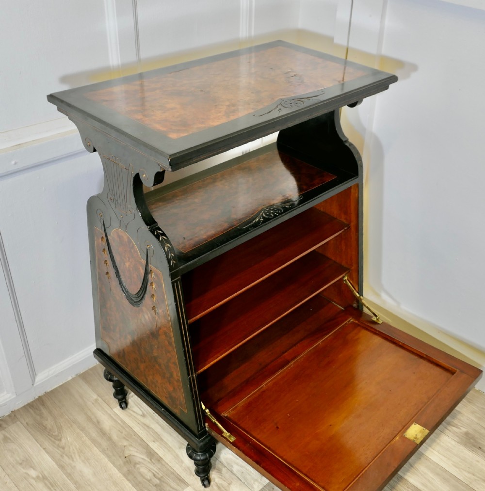 Aesthetic Movement Ebonised & Burr Walnut Music Cabinet View X