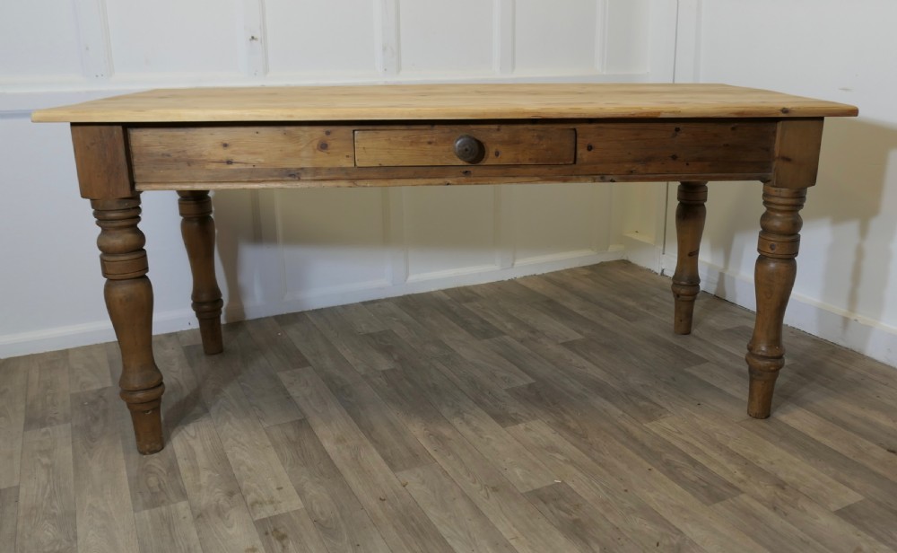  Pine Farmhouse Kitchen Table with Side Drawer