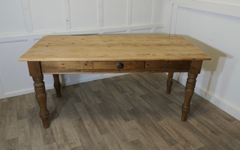  Pine Farmhouse Kitchen Table with Side Drawer View II
