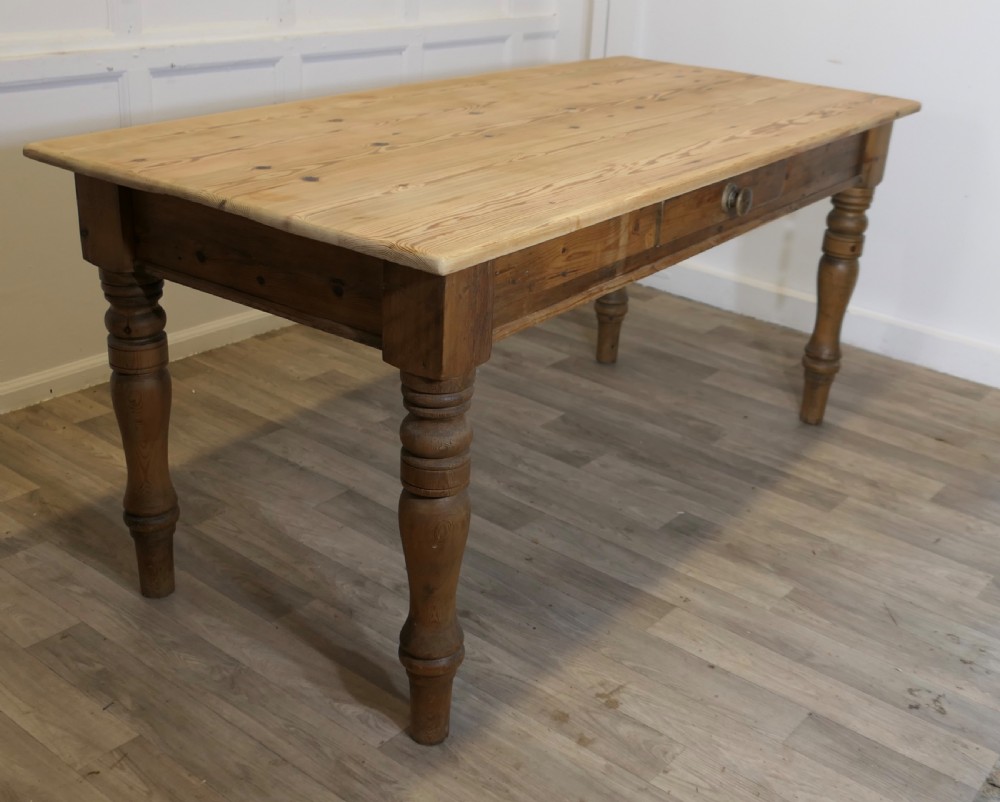  Pine Farmhouse Kitchen Table with Side Drawer View III