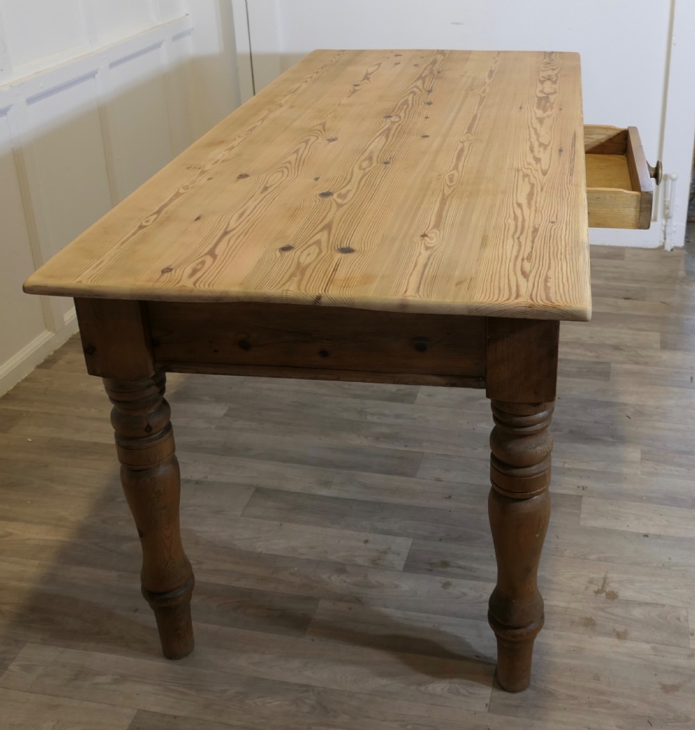  Pine Farmhouse Kitchen Table with Side Drawer View IV