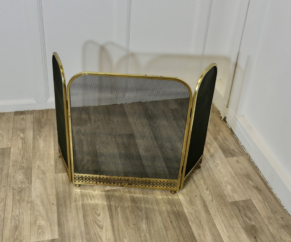 Folding Brass Fire Guard, Spark Guard  View II