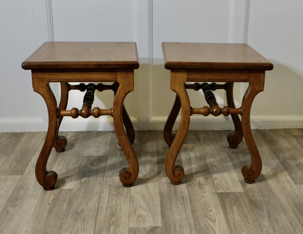 A Pair of French Arts and Crafts Oak Stools  View II