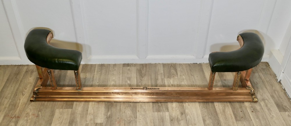 Brass & Copper Green Leather Art Deco Club Fender View II