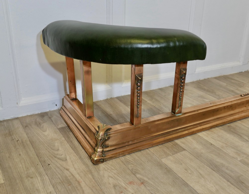 Brass & Copper Green Leather Art Deco Club Fender View IV
