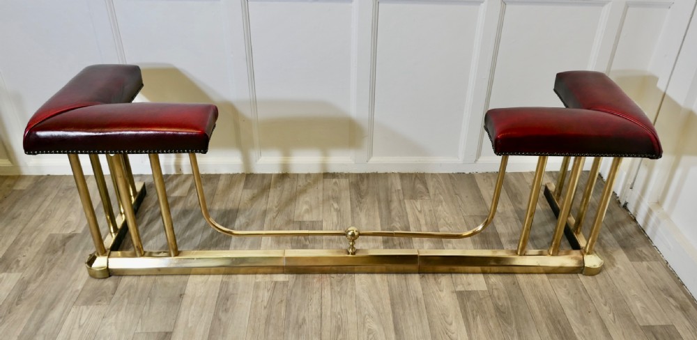 An Extending Brass and Leather Club Fender View II