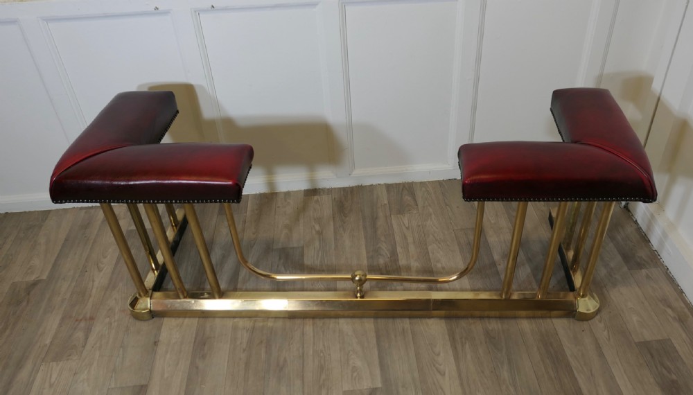 An Extending Brass and Leather Club Fender View VI