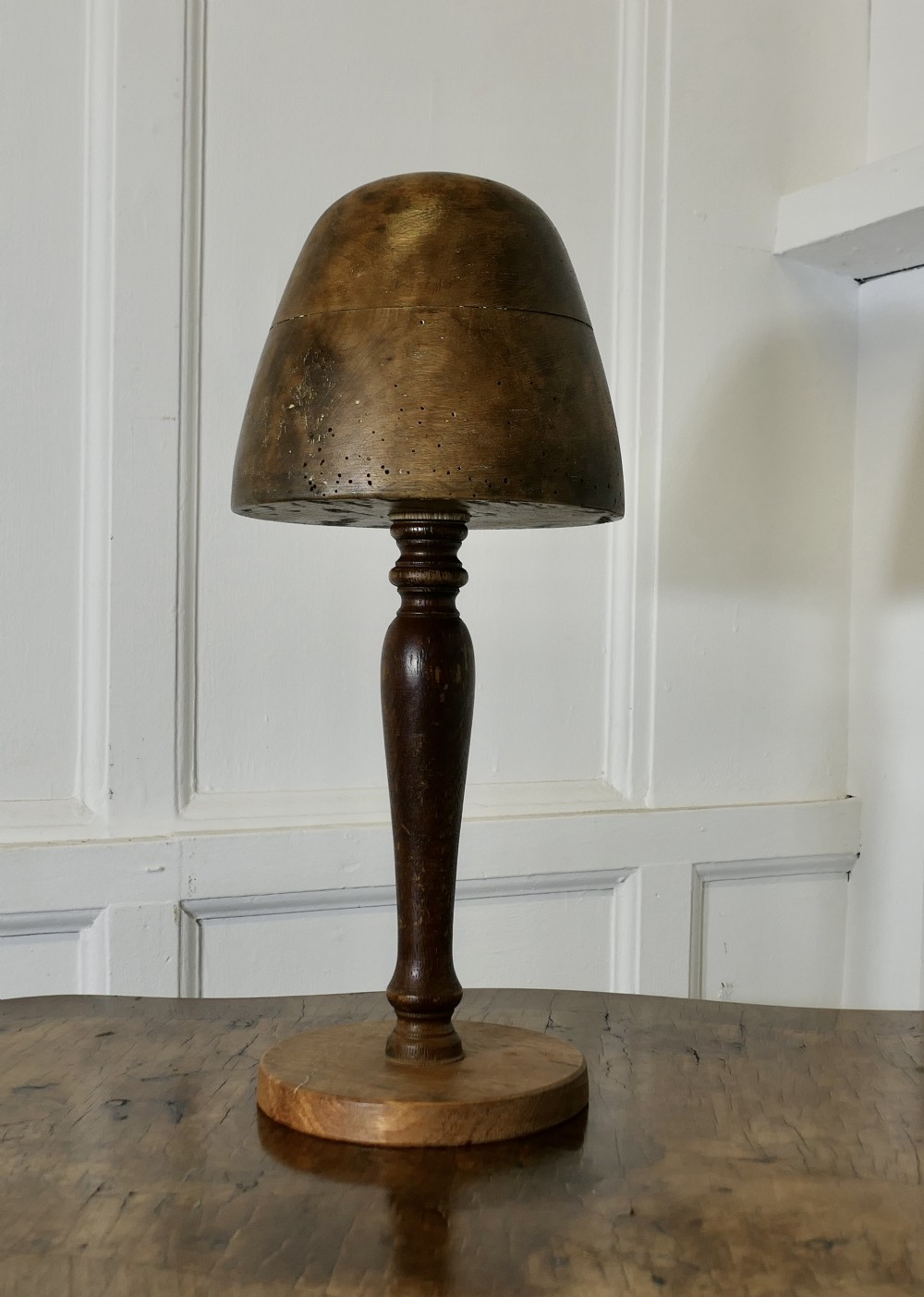 French Oak and Walnut Milliners Form for Small Fascinator Hat