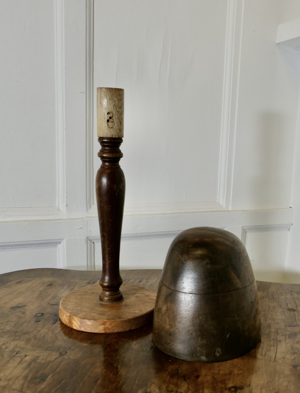 French Oak and Walnut Milliners Form for Small Fascinator Hat View VI