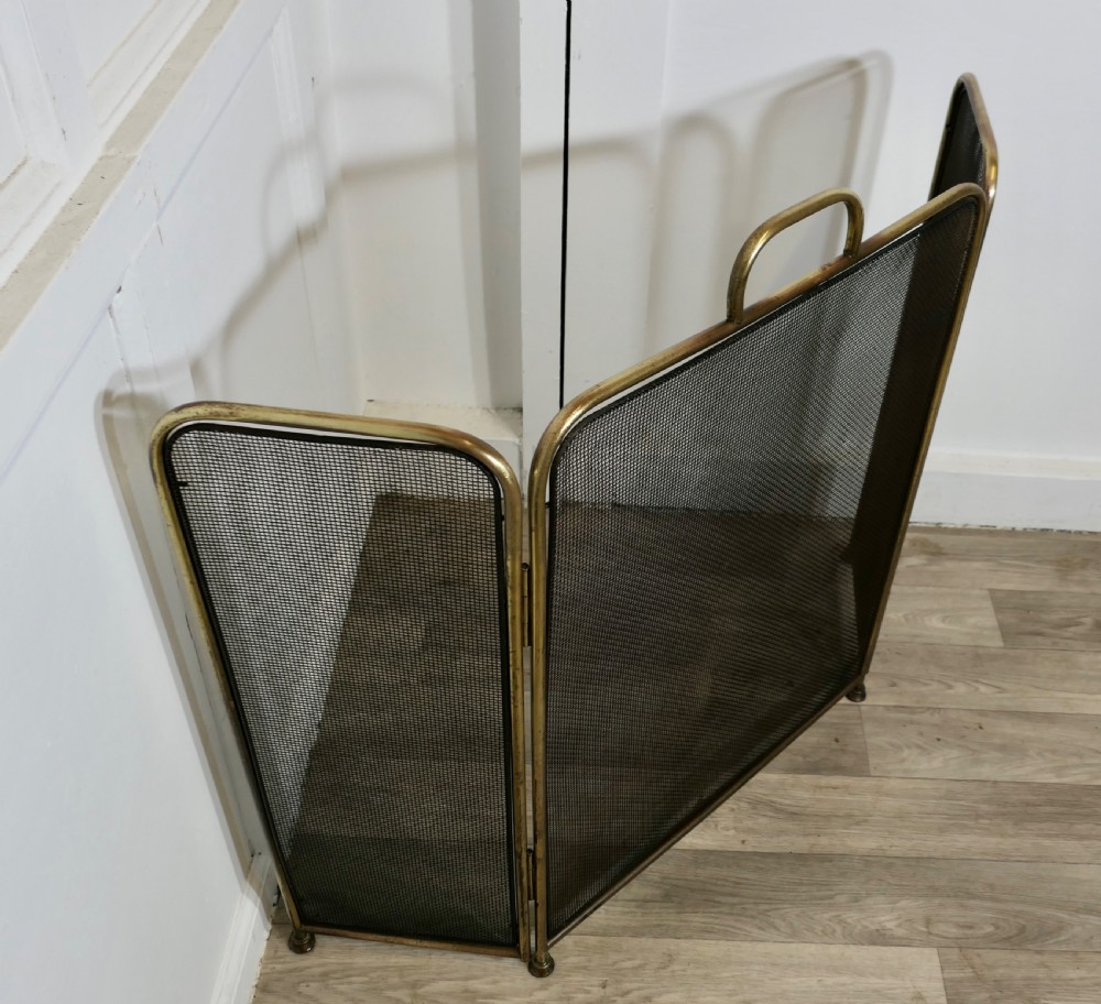 Folding Brass Fire Guard, Spark Guard  View III