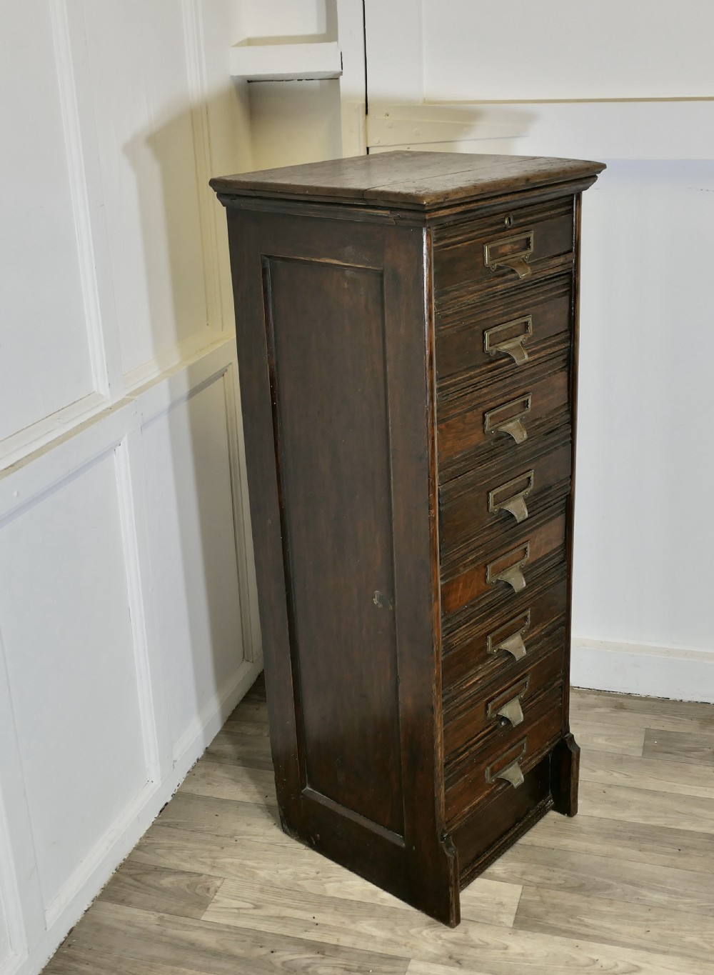 Tall Edwardian 8 Drop Drawer A4 Oak Filing Cabinet  View IV