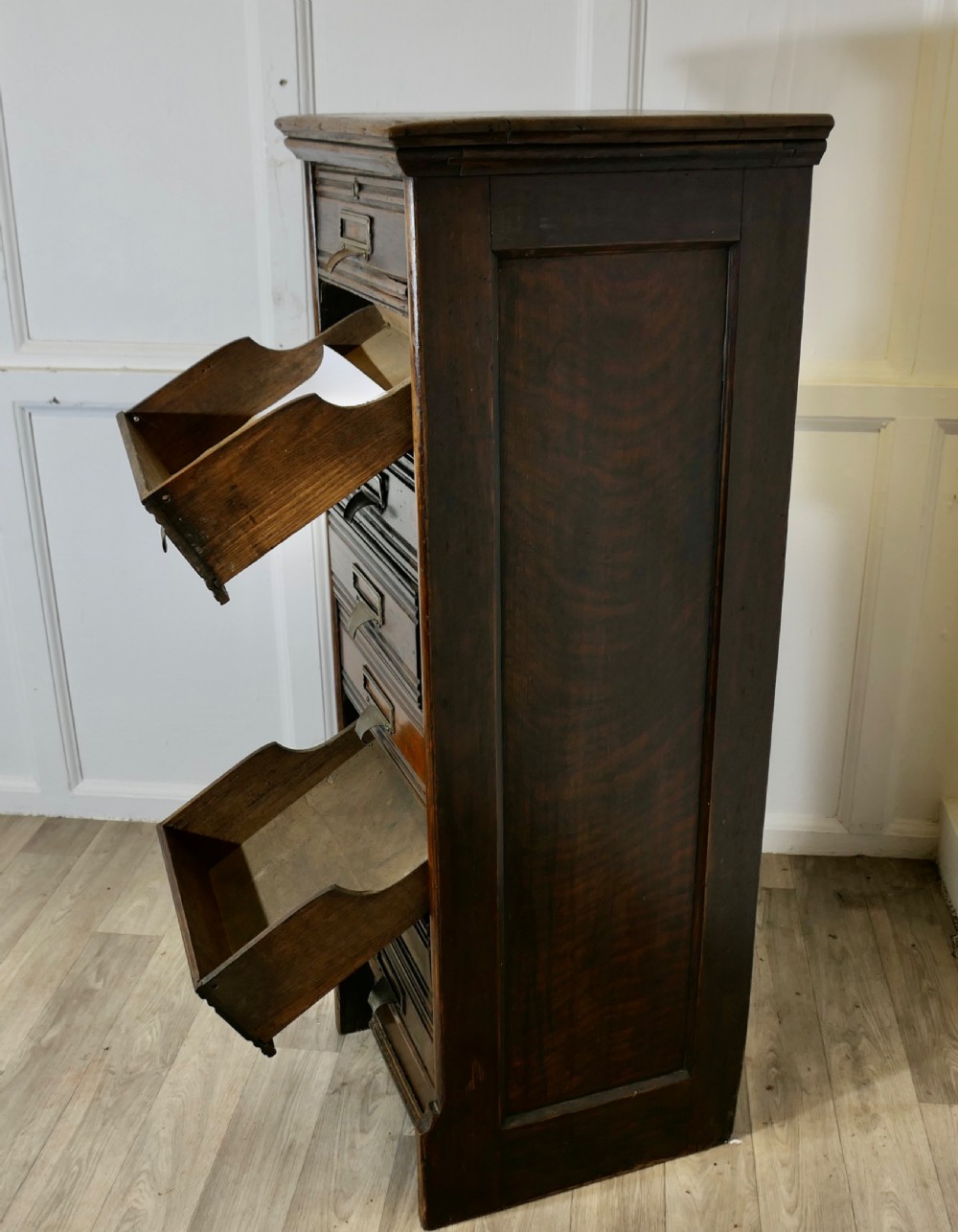 Tall Edwardian 8 Drop Drawer A4 Oak Filing Cabinet  View VI