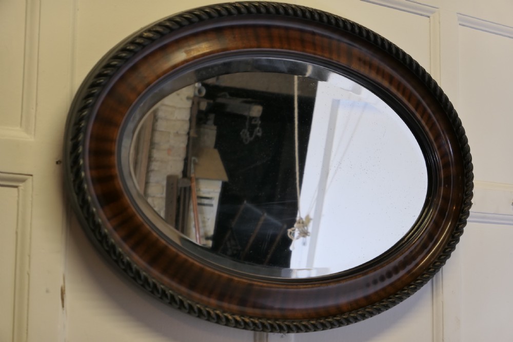 Large Edwardian Wood Finish Oval Mirror View II