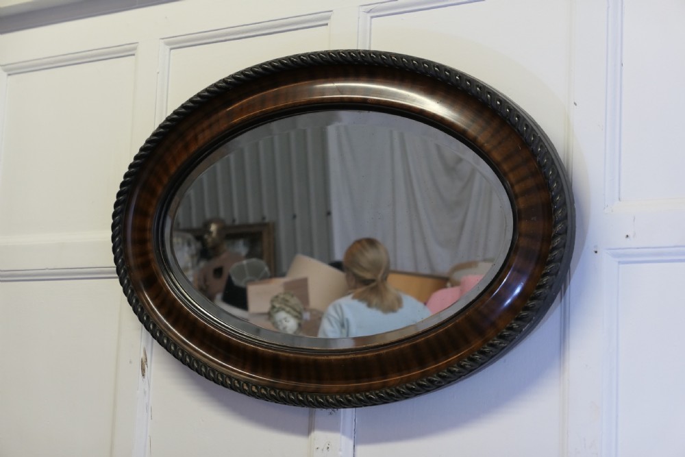 Large Edwardian Wood Finish Oval Mirror View III