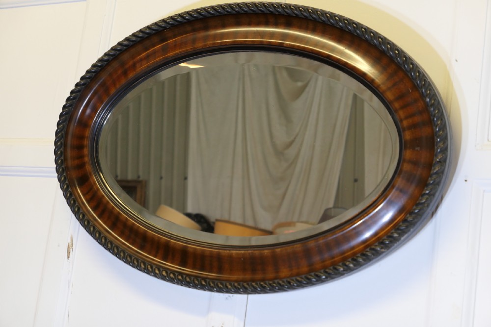 Large Edwardian Wood Finish Oval Mirror View IV