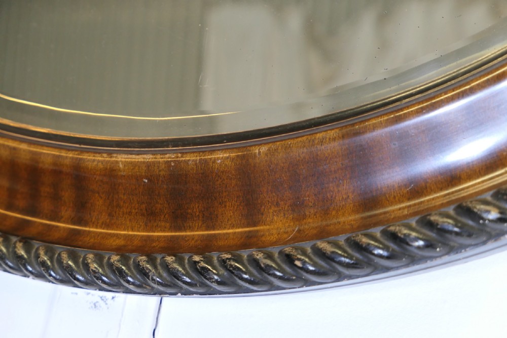 Large Edwardian Wood Finish Oval Mirror View V