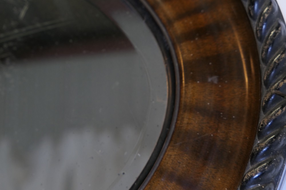 Large Edwardian Wood Finish Oval Mirror View VI