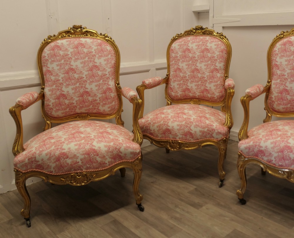 A Superb set of four French Napoleon III Gilt Salon Chairs View III