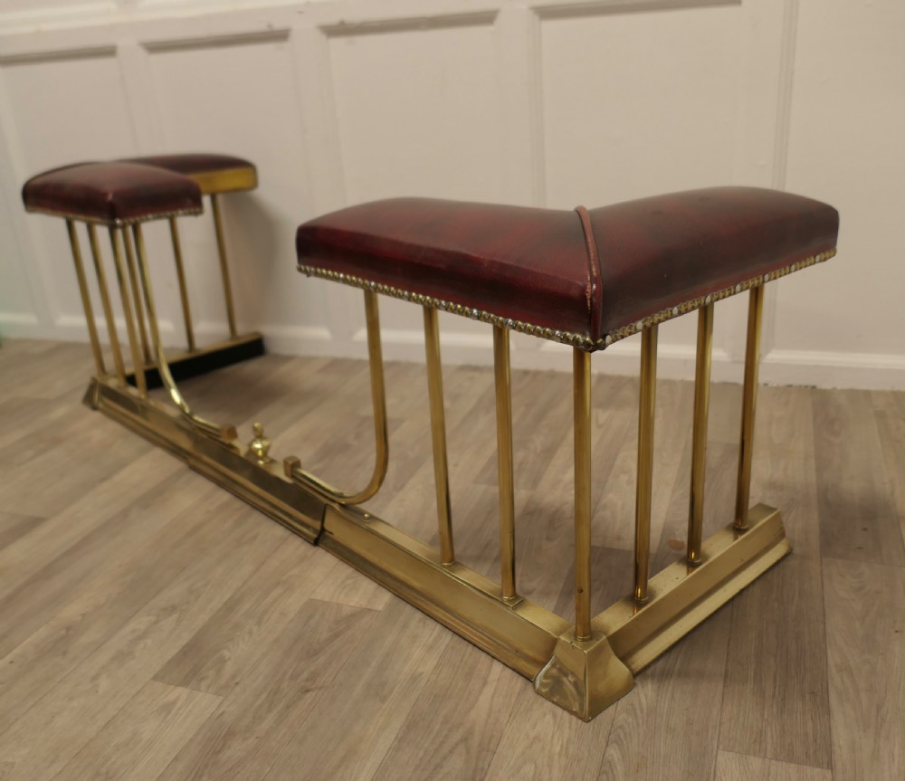 An Extending Brass and Leather Club Fender View II