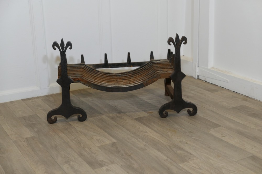 A Large, Heavy Pair of Late 19th Century Iron Andirons Complete with Grate 