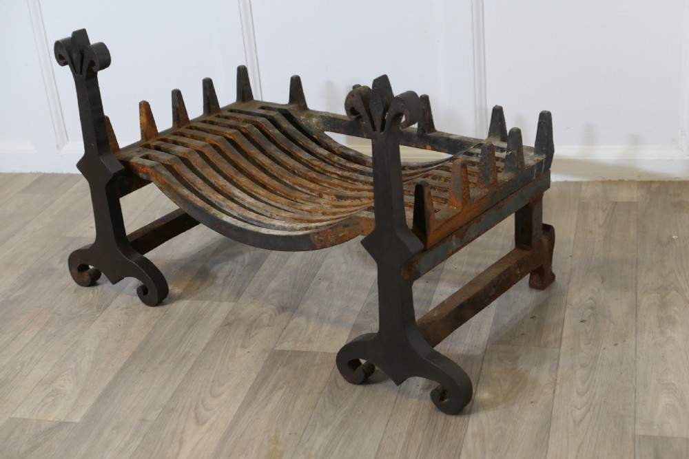 A Large, Heavy Pair of Late 19th Century Iron Andirons Complete with Grate  View III