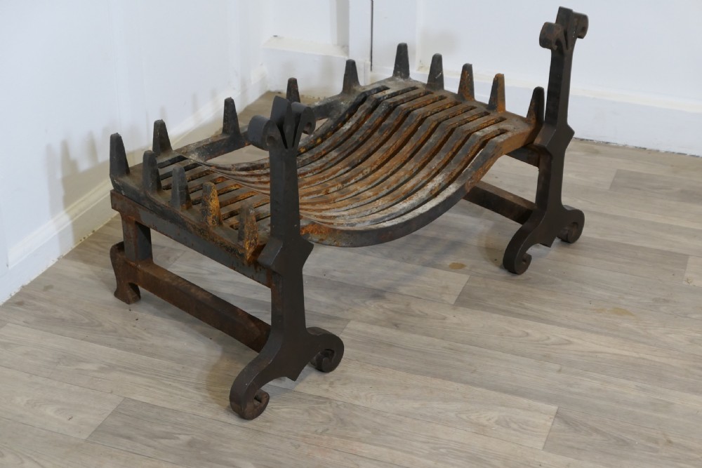 A Large, Heavy Pair of Late 19th Century Iron Andirons Complete with Grate  View V