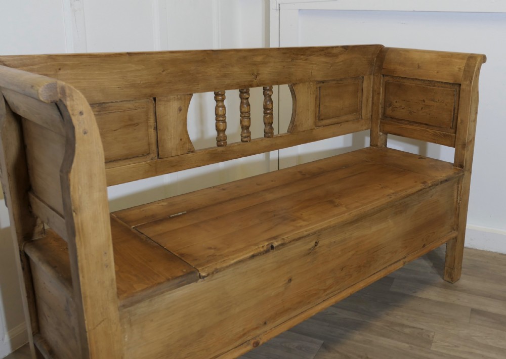 Pine Settle, Bench, Hall Seat with Shoe Cupboard
 View II
