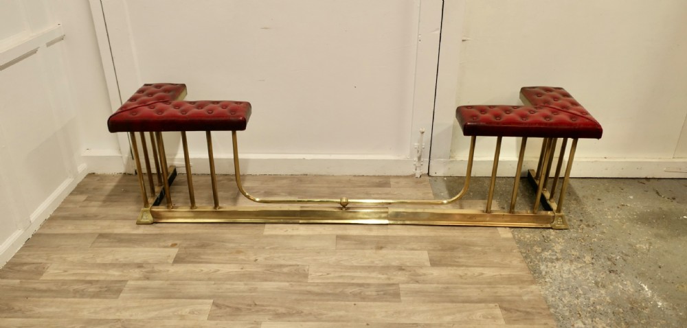 Large Buttoned Leather Extending Brass Club Fender View II