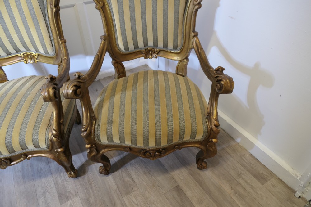 A Pair of Large Italian Carved GiltWood Arm Chairs View IX