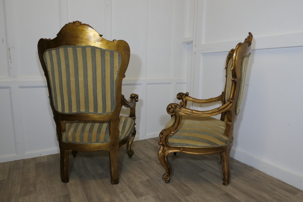 A Pair of Large Italian Carved GiltWood Arm Chairs View X