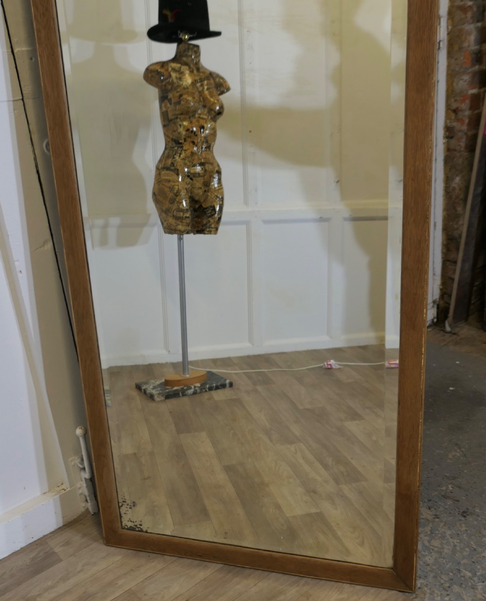 Very Long Art Deco Golden Oak Wall Mirror  View V