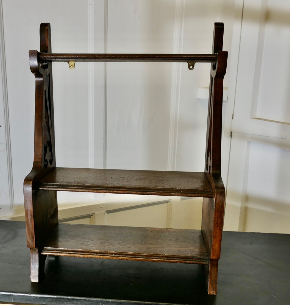 Arts and Crafts Oak Wall Hanging Shelf   View II