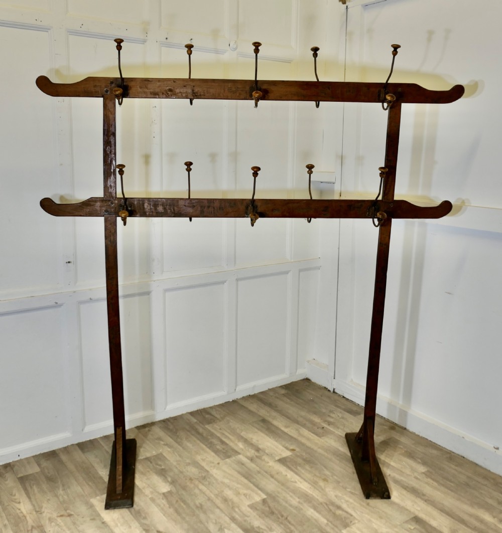 A French Double Sided Arts & Crafts Golden Pine Clothes Rail 