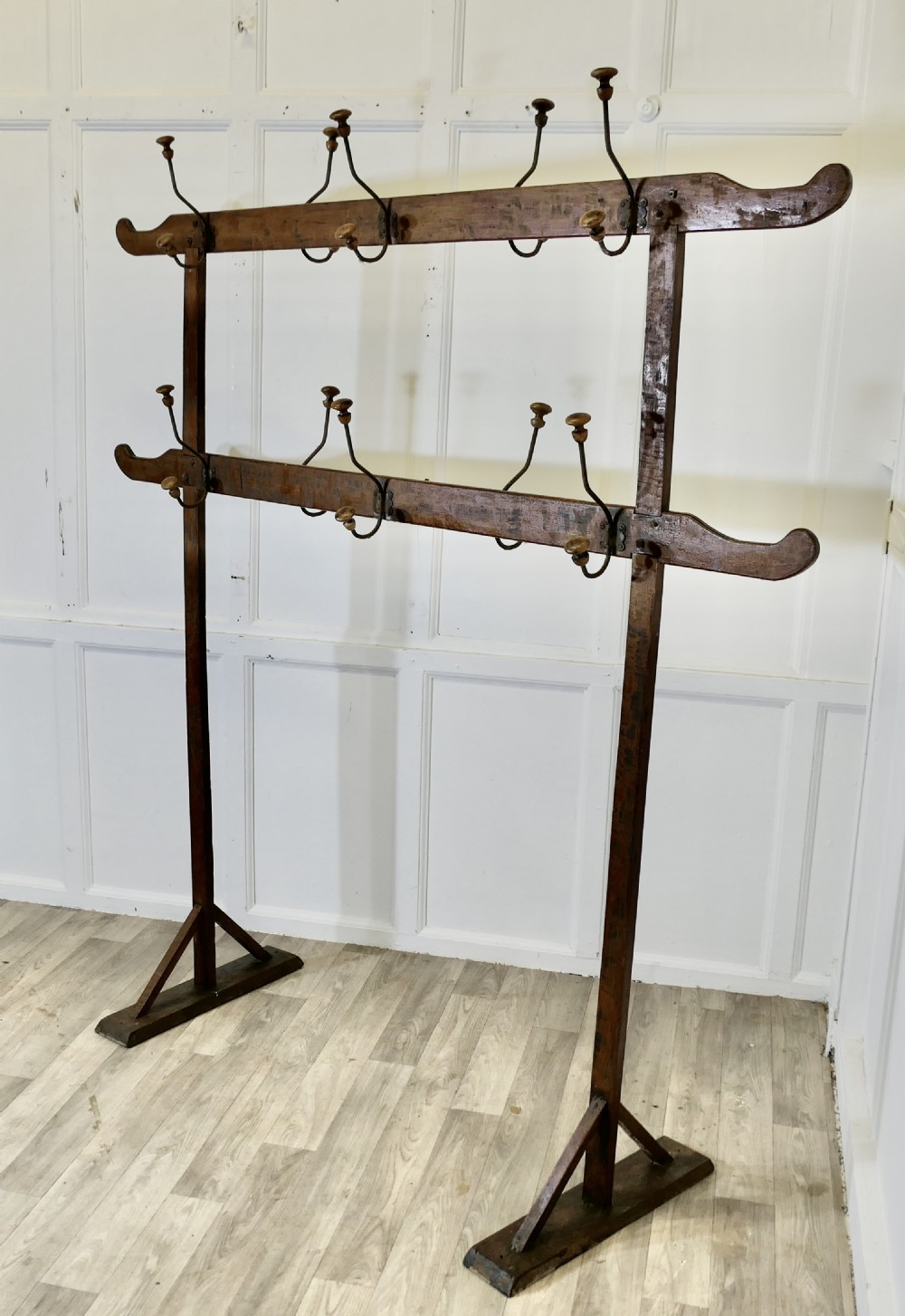 A French Double Sided Arts & Crafts Golden Pine Clothes Rail  View III