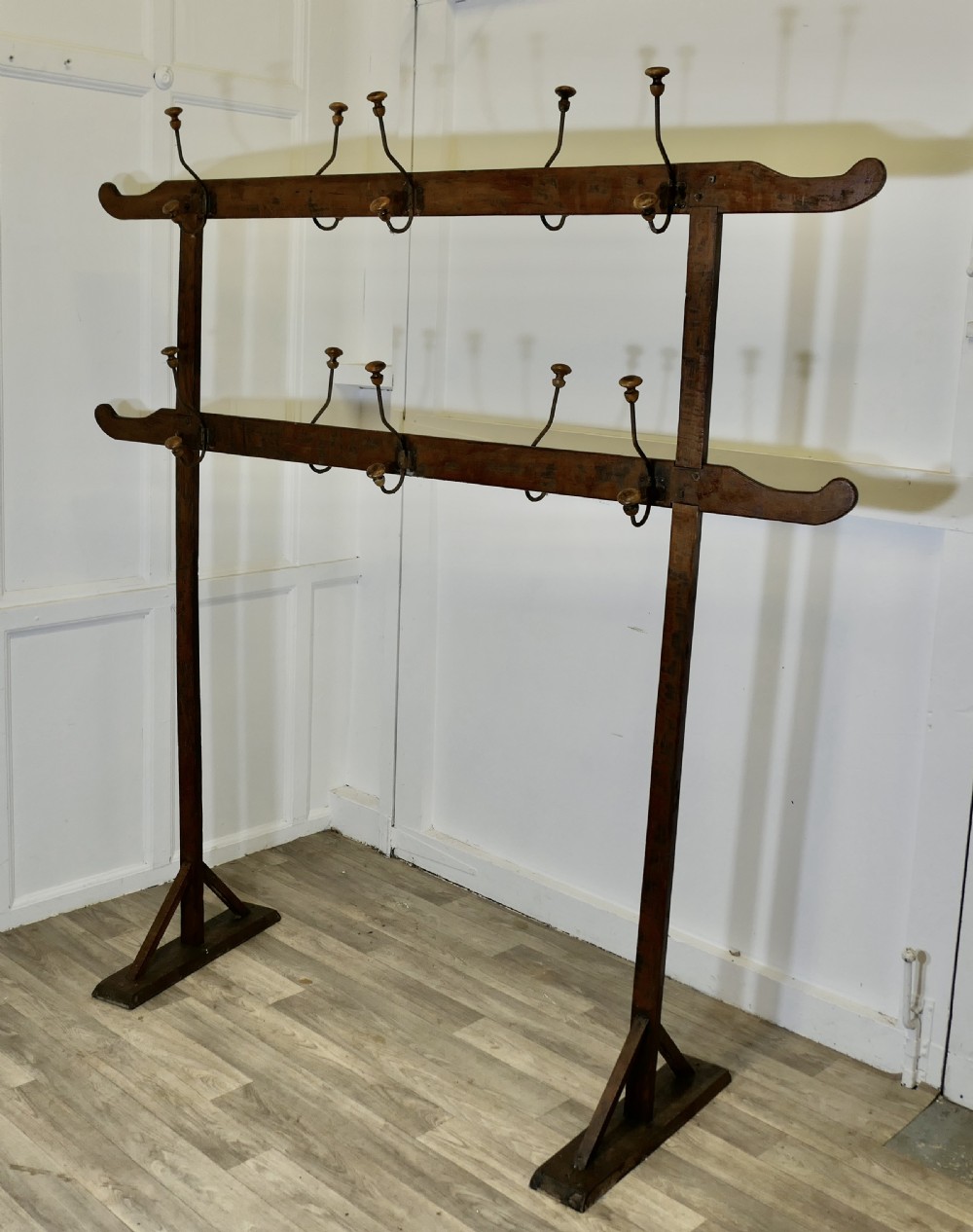 A French Double Sided Arts & Crafts Golden Pine Clothes Rail  View V