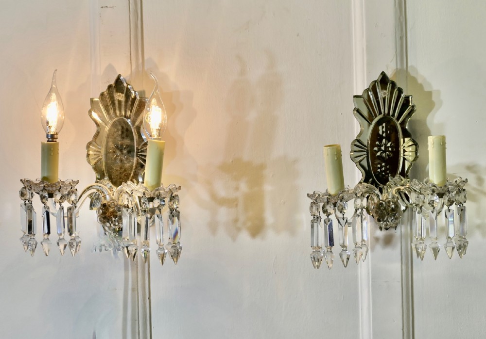  A Pair of Art Deco Venetian Glass Girandole Wall Lights  View VII